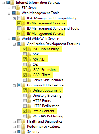 Windows features enabled Windows features enabled